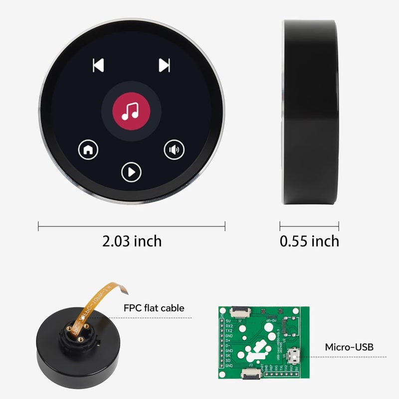 UEAIDISP ESP32-C3 Round Knob Display 1.28 Inch 240×240 IPS TFT esp32 Development Board with Display for LVGL WiFi BLe Uart Rotary (Black) - Image 3